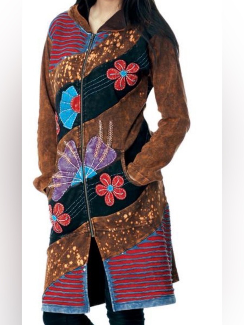 Rising International Brown Suede Embroidered Hooded Trench - Picture 8 of 8